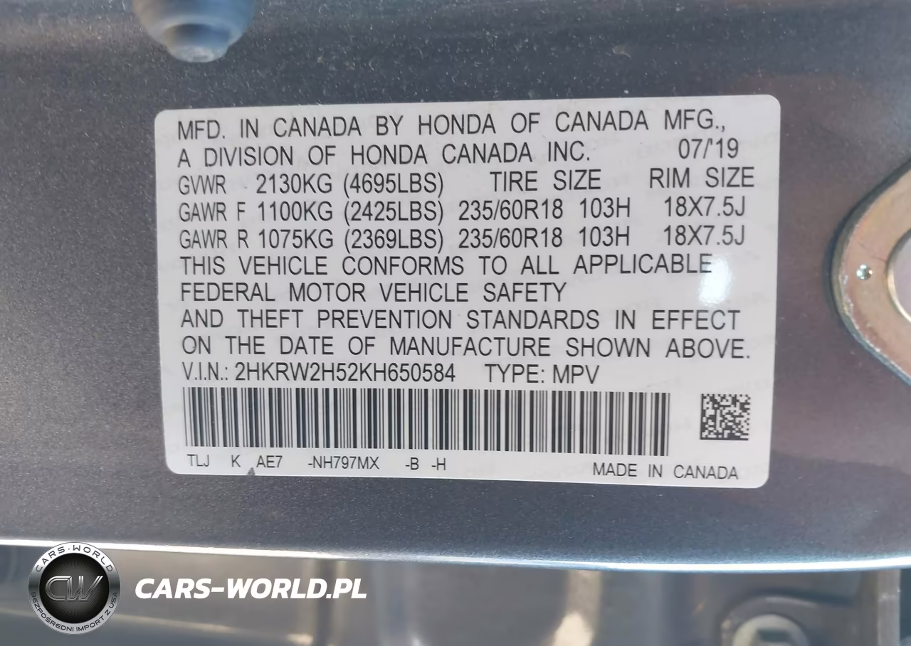 2019 Honda Cr-V Ex VIN:2HKRW2H52KH650584 - 9