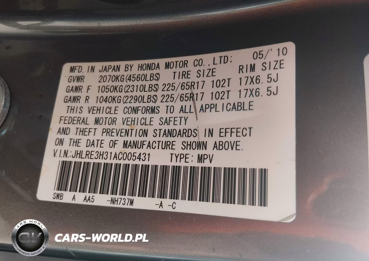 2010 Honda Cr-V Lx VIN:JHLRE3H31AC005431 - 9