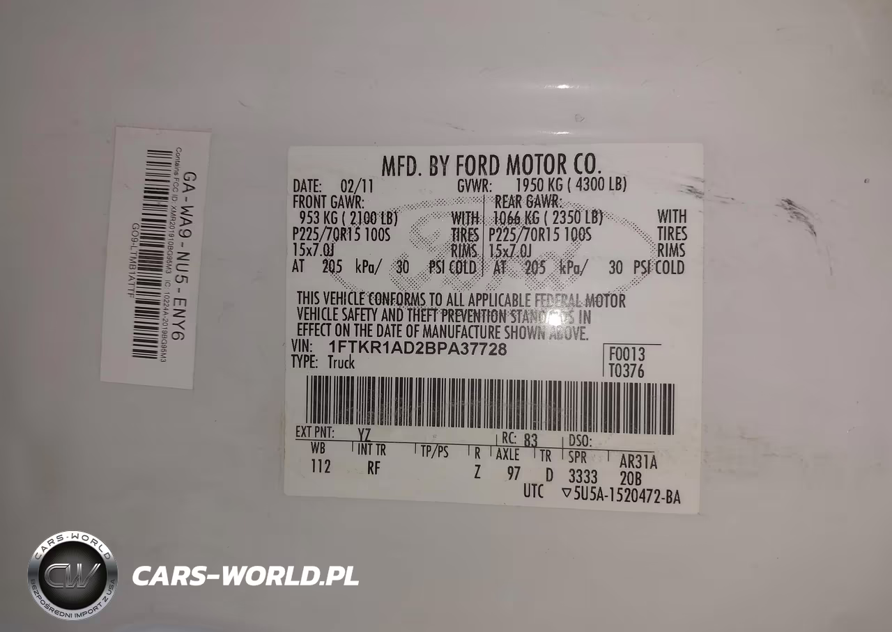 2011 Ford Ranger Xl VIN:1FTKR1AD2BPA37728 - 9