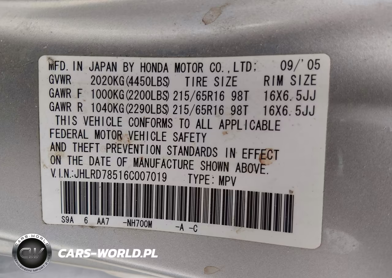 2006 Honda Cr-V Lx VIN:JHLRD78516C007019 - 9