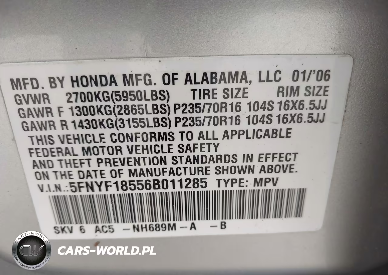 2006 Honda Pilot Ex-L VIN:5FNYF18556B011285 - 9