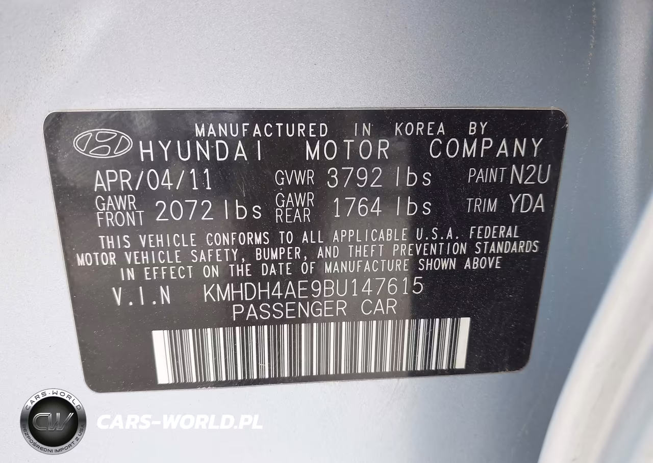 2011 Hyundai Elantra Limited (Ulsan Plant) VIN:KMHDH4AE9BU147615 - 9