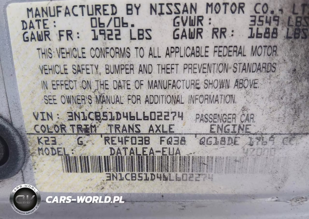2006 Nissan Sentra 1.8S VIN:3N1CB51D46L602274 - 9