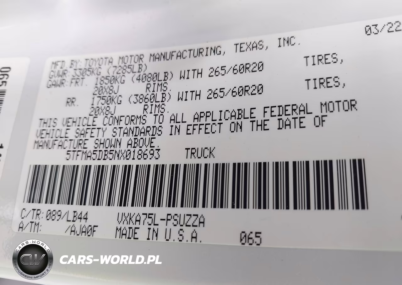 2022 Toyota Tundra 1794 Edition VIN:5TFMA5DB5NX018693 - 9
