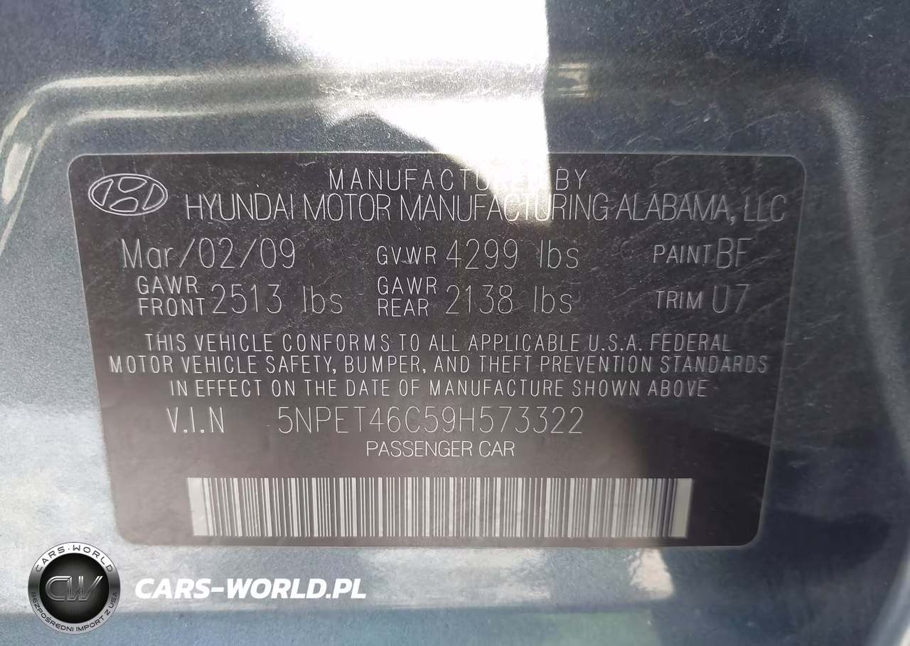 2009 Hyundai Sonata Gls VIN:5NPET46C59H573322 - 9