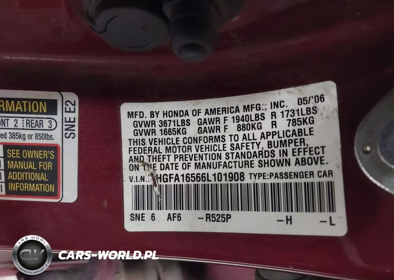 2006 Honda Civic Lx VIN:1HGFA16566L101908 - 9