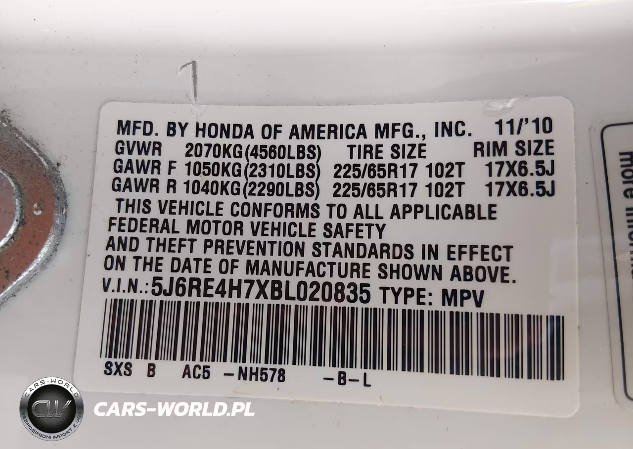 2011 Honda Cr-V Ex-L VIN:5J6RE4H7XBL020835 - 9
