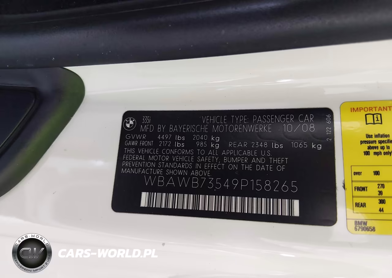 2009 BMW 3 Series 335I VIN:WBAWB73549P158265 - 9