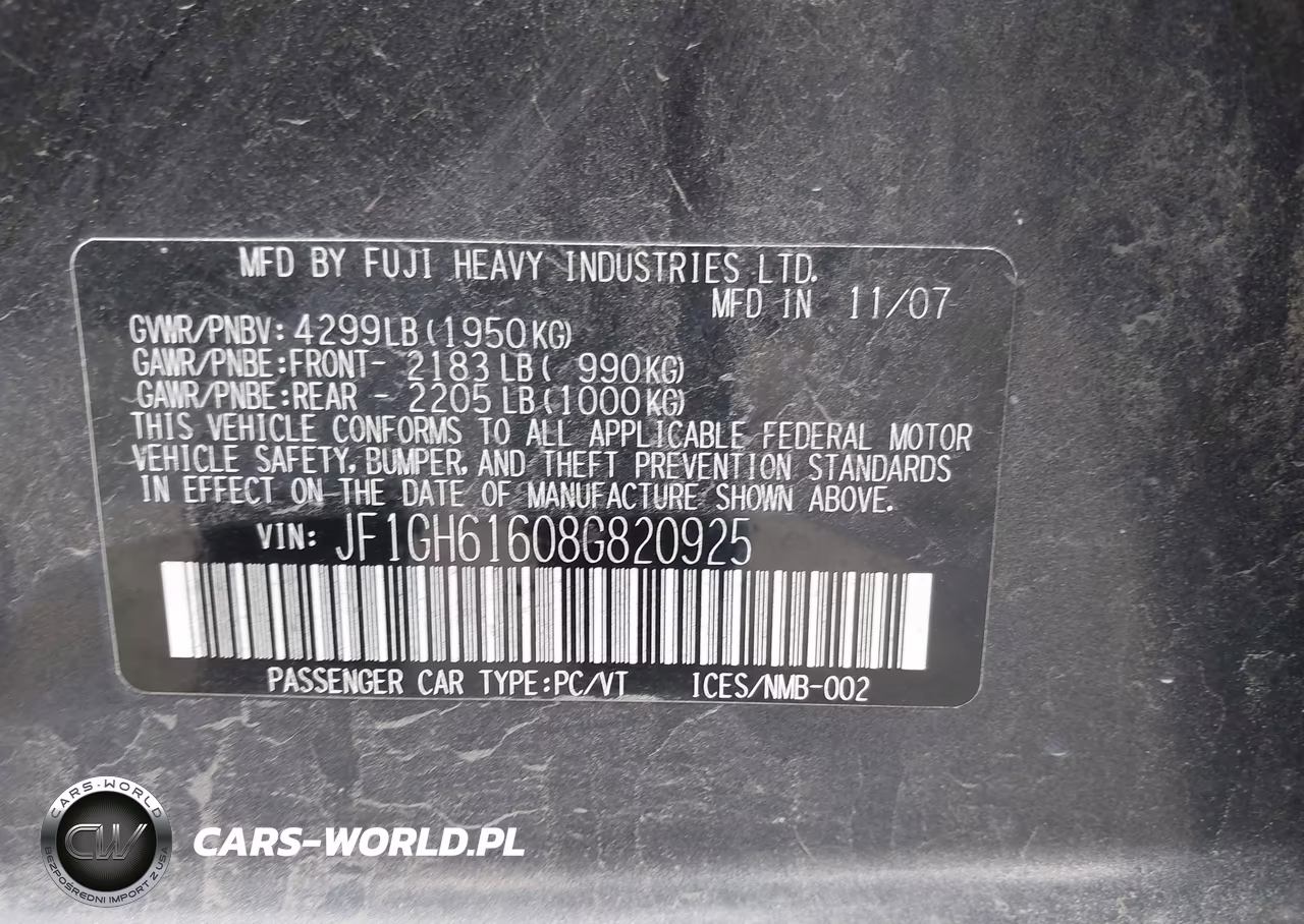 2008 Subaru Impreza 2.5I VIN:JF1GH61608G820925 - 9