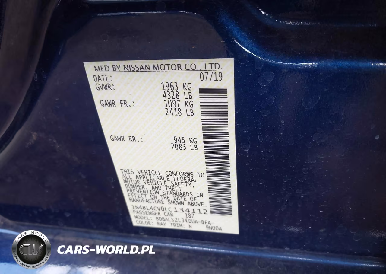 2020 Nissan Altima Sr Fwd VIN:1N4BL4CV0LC134112 - 9