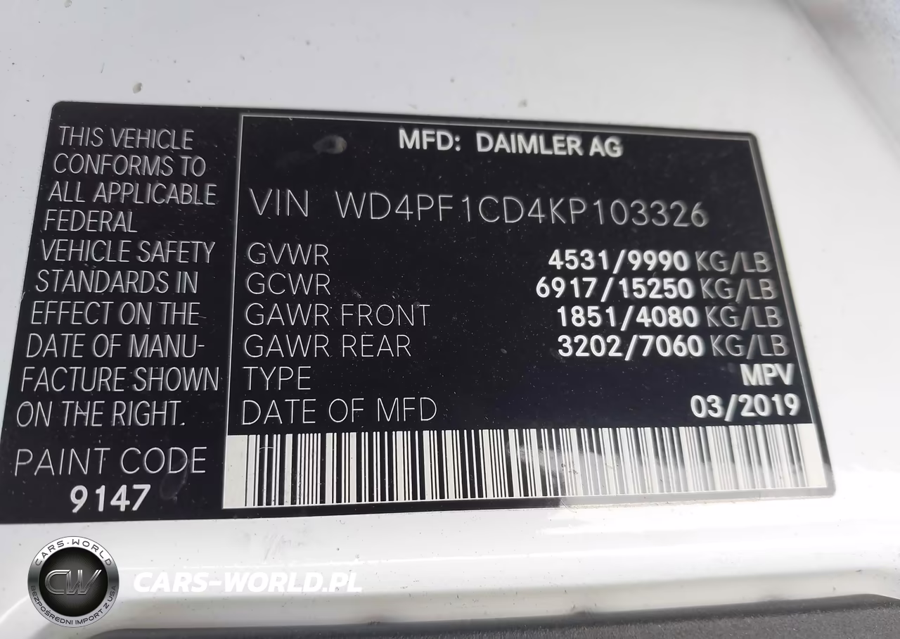 2019 Mercedes-Benz Sprinter 3500 High Roof V6 VIN:WD4PF1CD4KP103326 - 9