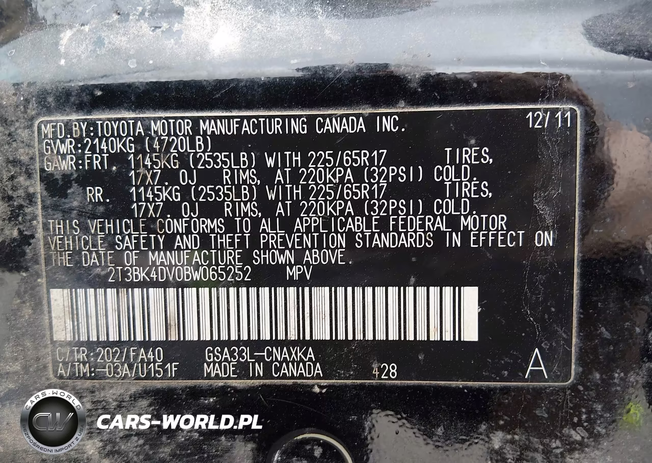 2011 Toyota Rav4 Base V6 VIN:2T3BK4DV0BW065252 - 9