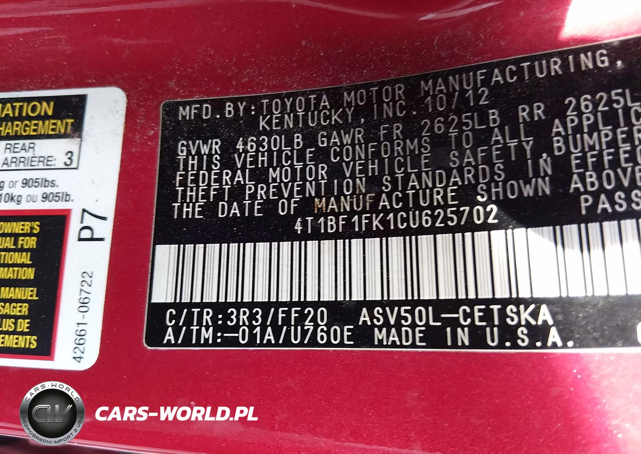 2012 Toyota Camry Se VIN:4T1BF1FK1CU625702 - 9