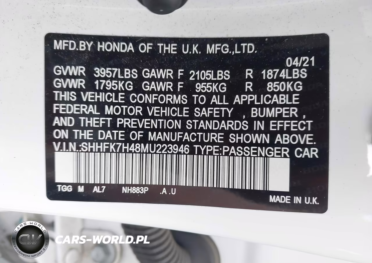 2021 Honda Civic Sport VIN:SHHFK7H48MU223946 - 9