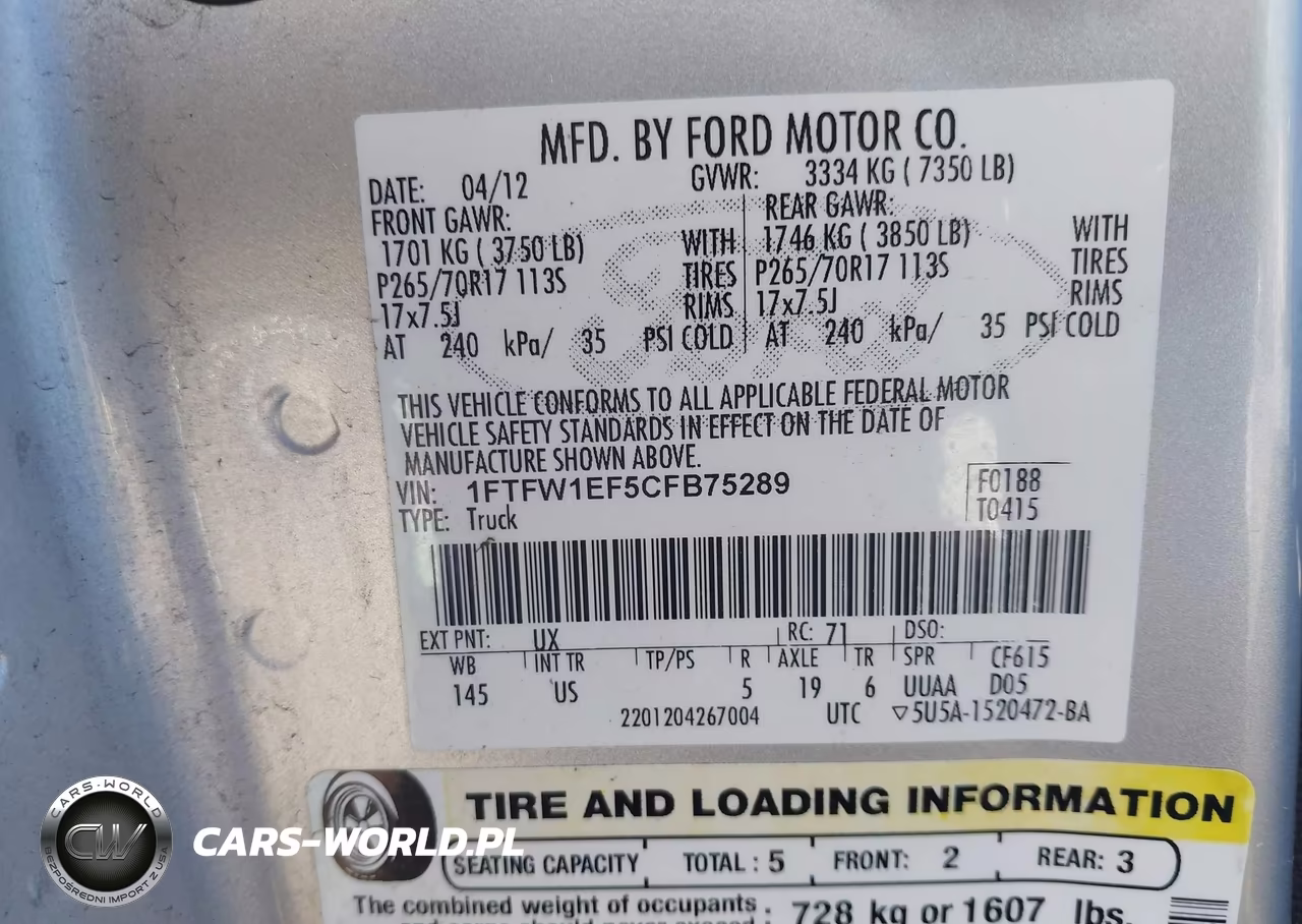 2012 Ford F-150 Xlt VIN:1FTFW1EF5CFB75289 - 9