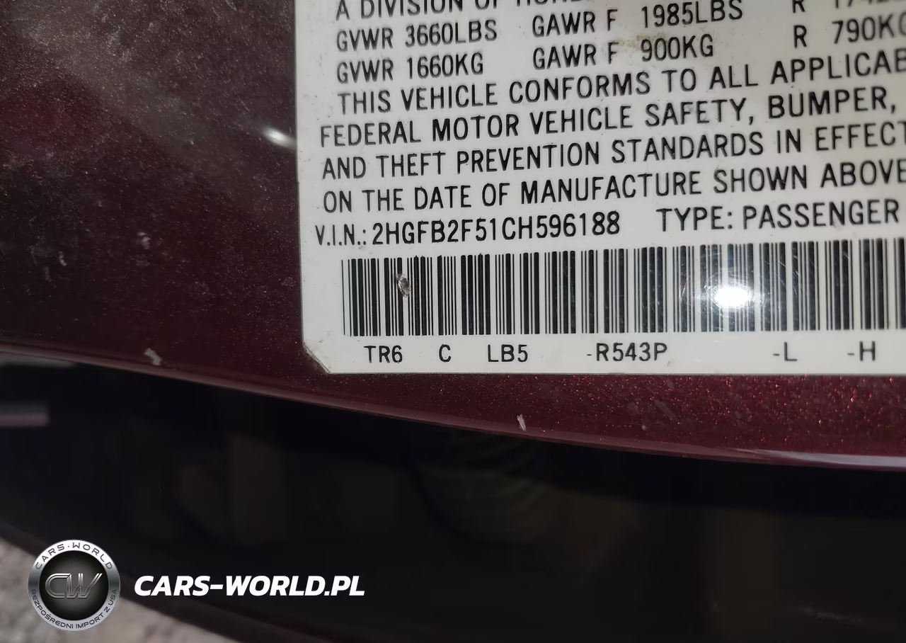 2012 Honda Civic Lx VIN:2HGFB2F51CH596188 - 9