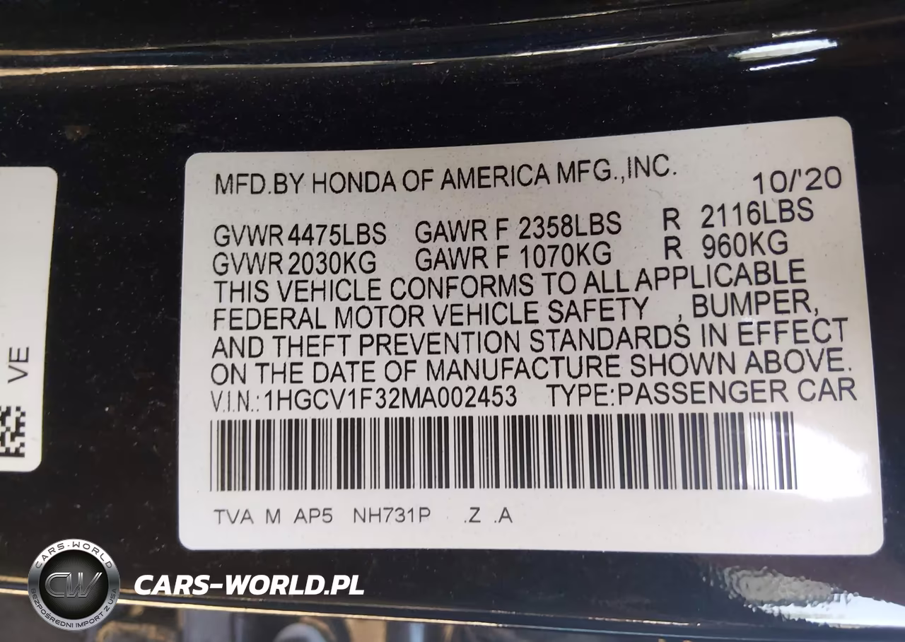 2021 Honda Accord Sport VIN:1HGCV1F32MA002453 - 9