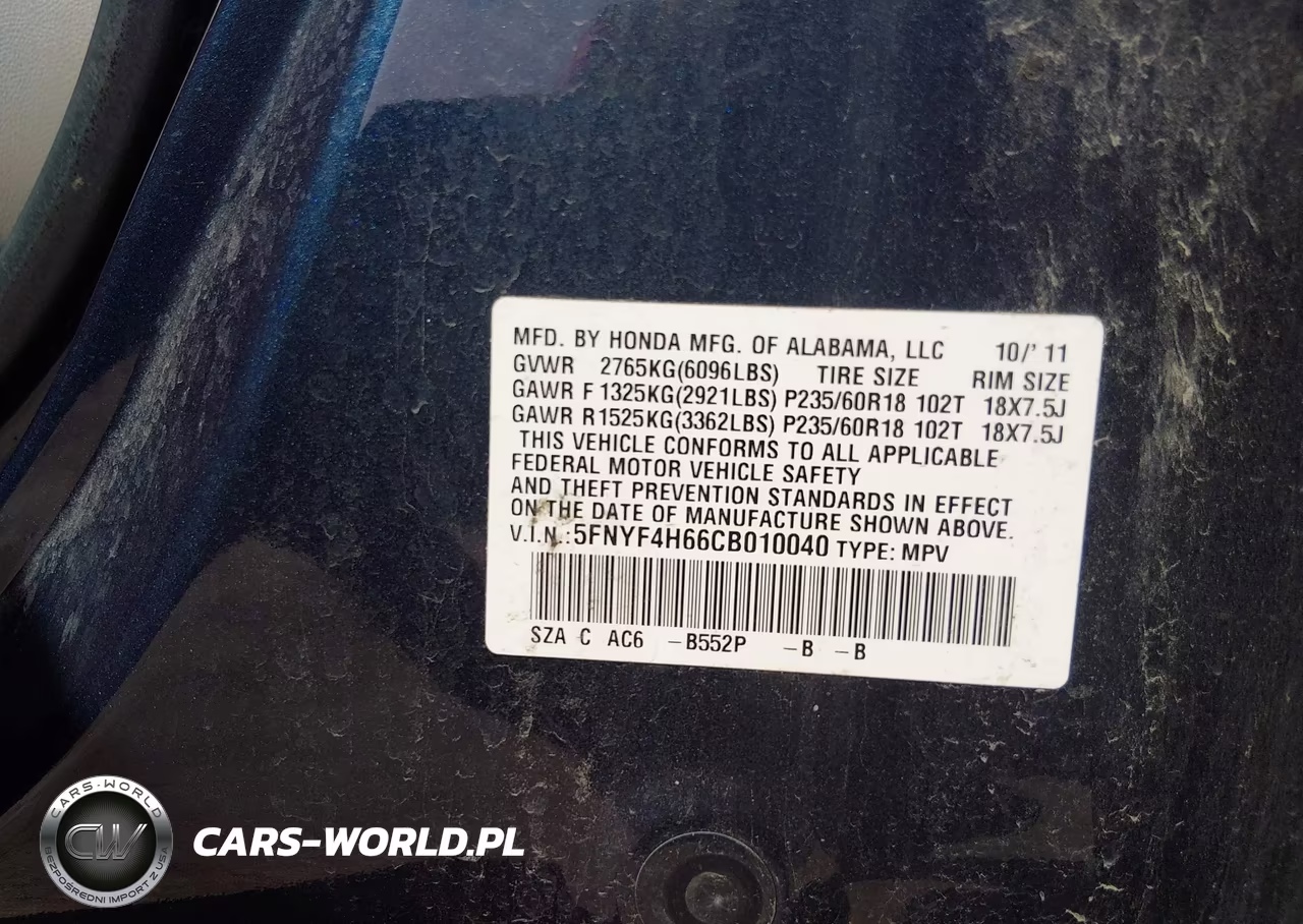 2012 Honda Pilot Ex-L VIN:5FNYF4H66CB010040 - 9