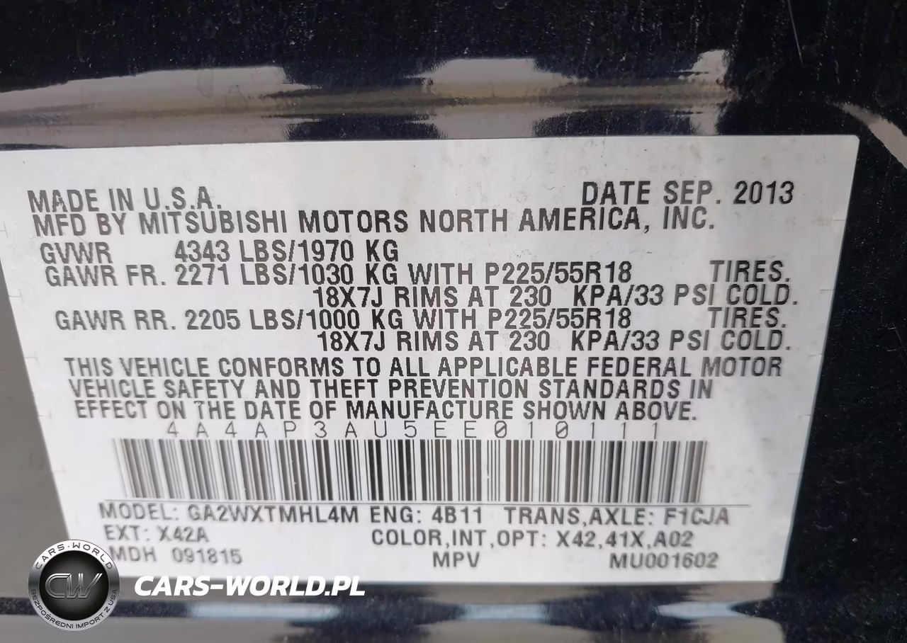 2014 Mitsubishi Outlander Sport Es VIN:4A4AP3AU5EE010111 - 9