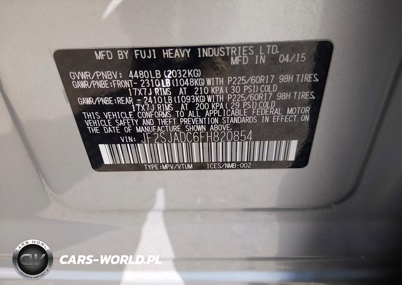 2015 Subaru Forester 2.5I Premium VIN:JF2SJADC6FH820854 - 9