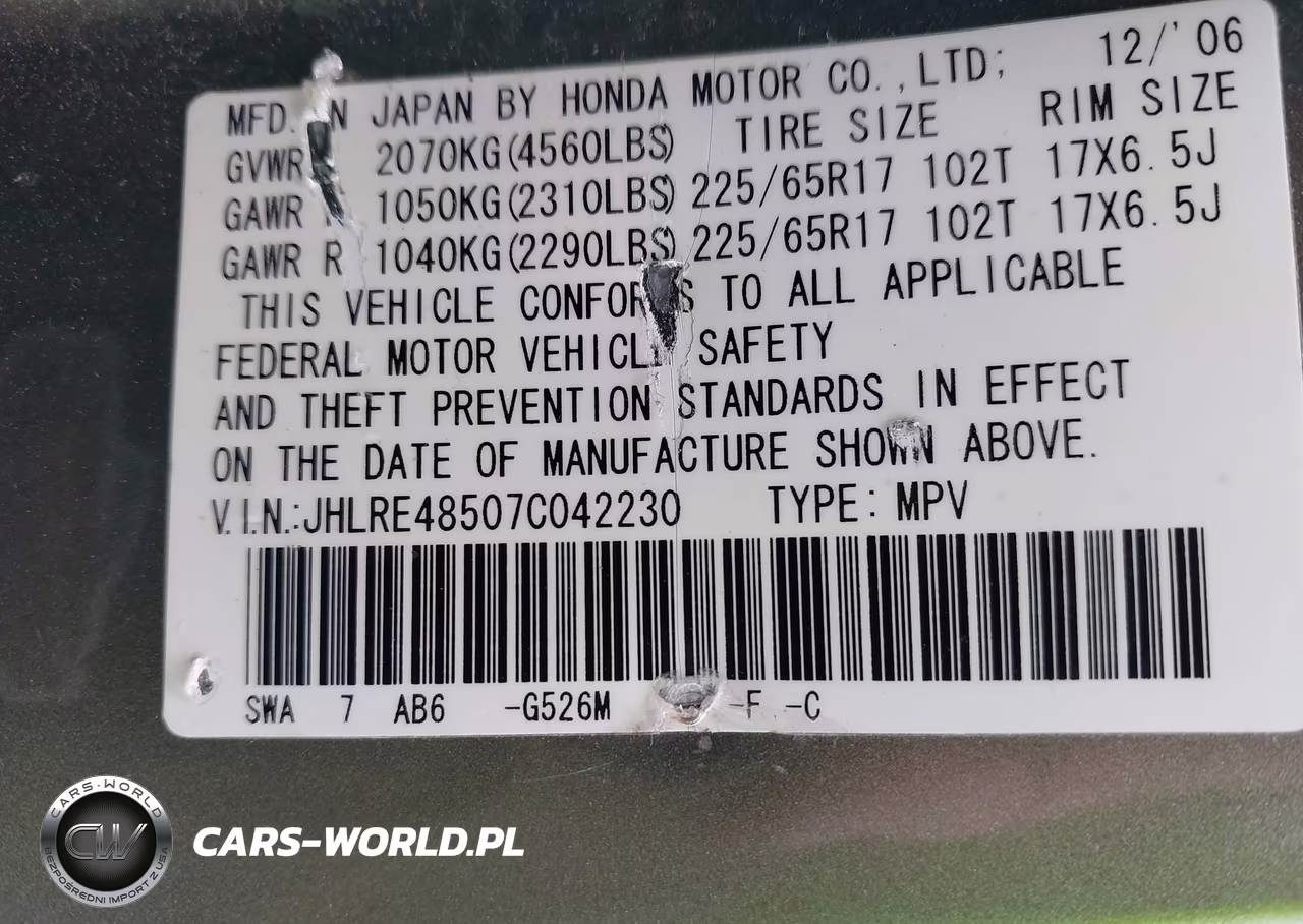 2007 Honda Cr-V Ex VIN:JHLRE48507C042230 - 9