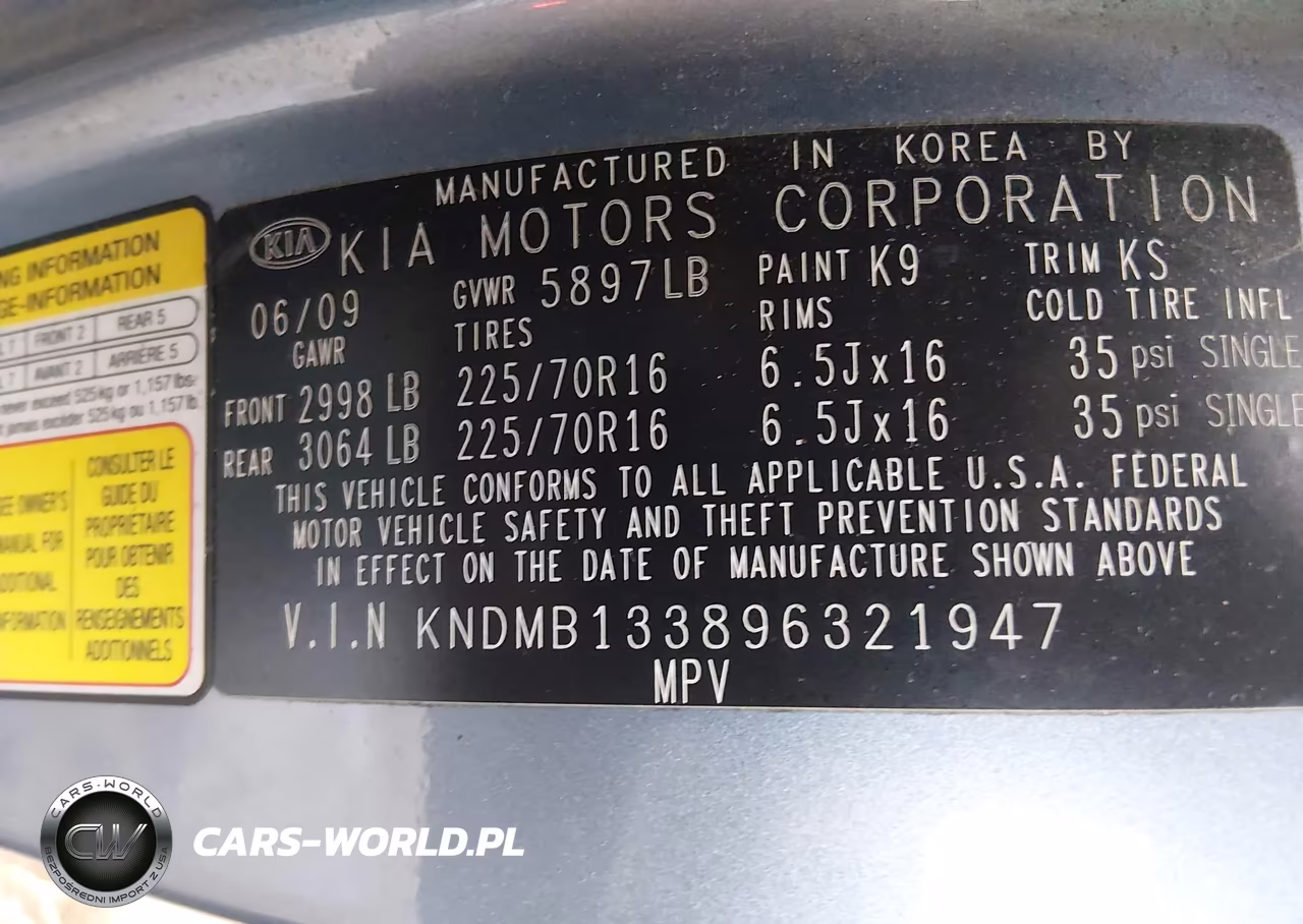2009 Kia Sedona VIN:KNDMB133896321947 - 9