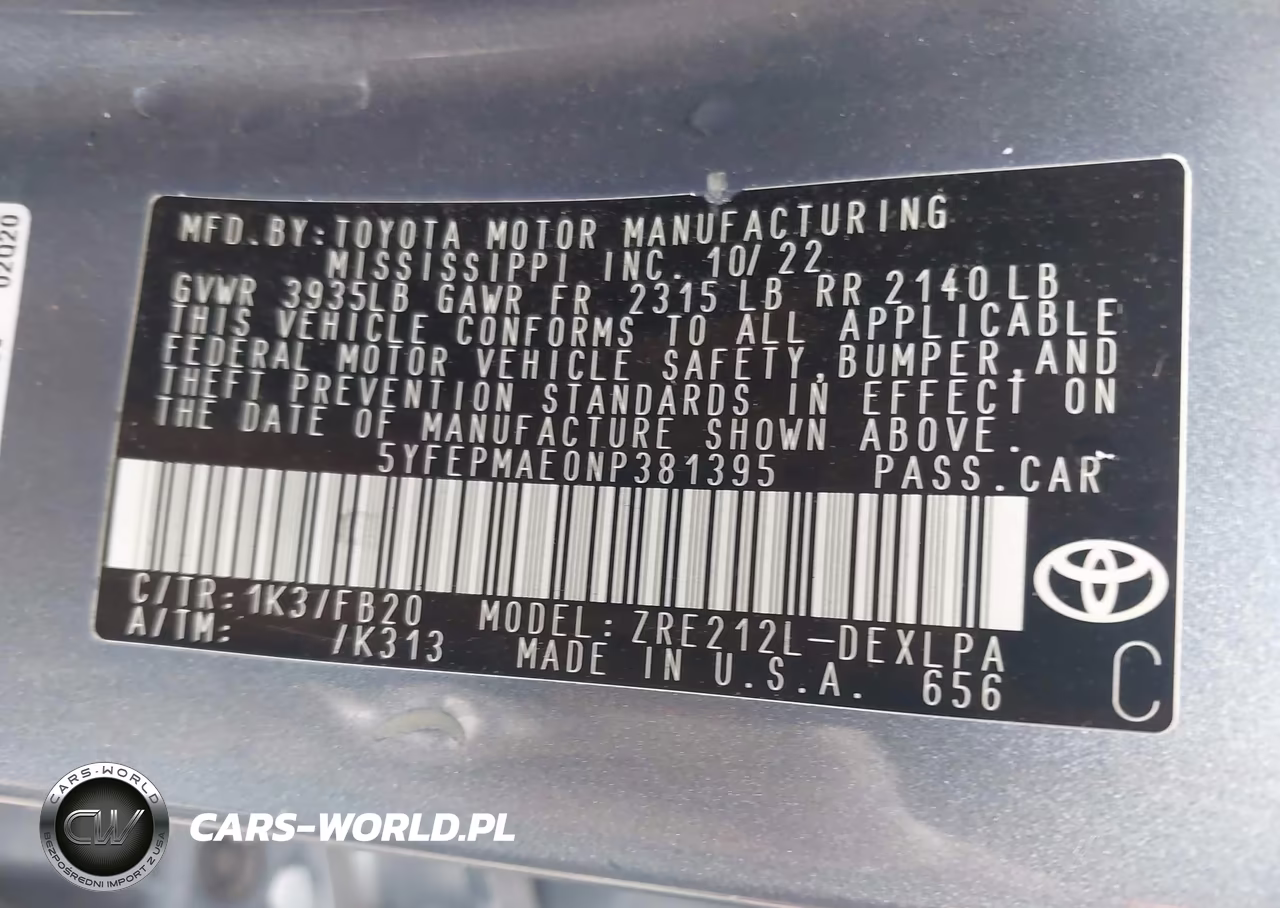 2022 Toyota Corolla Le VIN:5YFEPMAE0NP381395 - 9