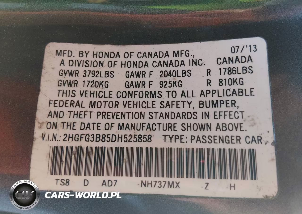 2013 Honda Civic Ex VIN:2HGFG3B85DH525858 - 9
