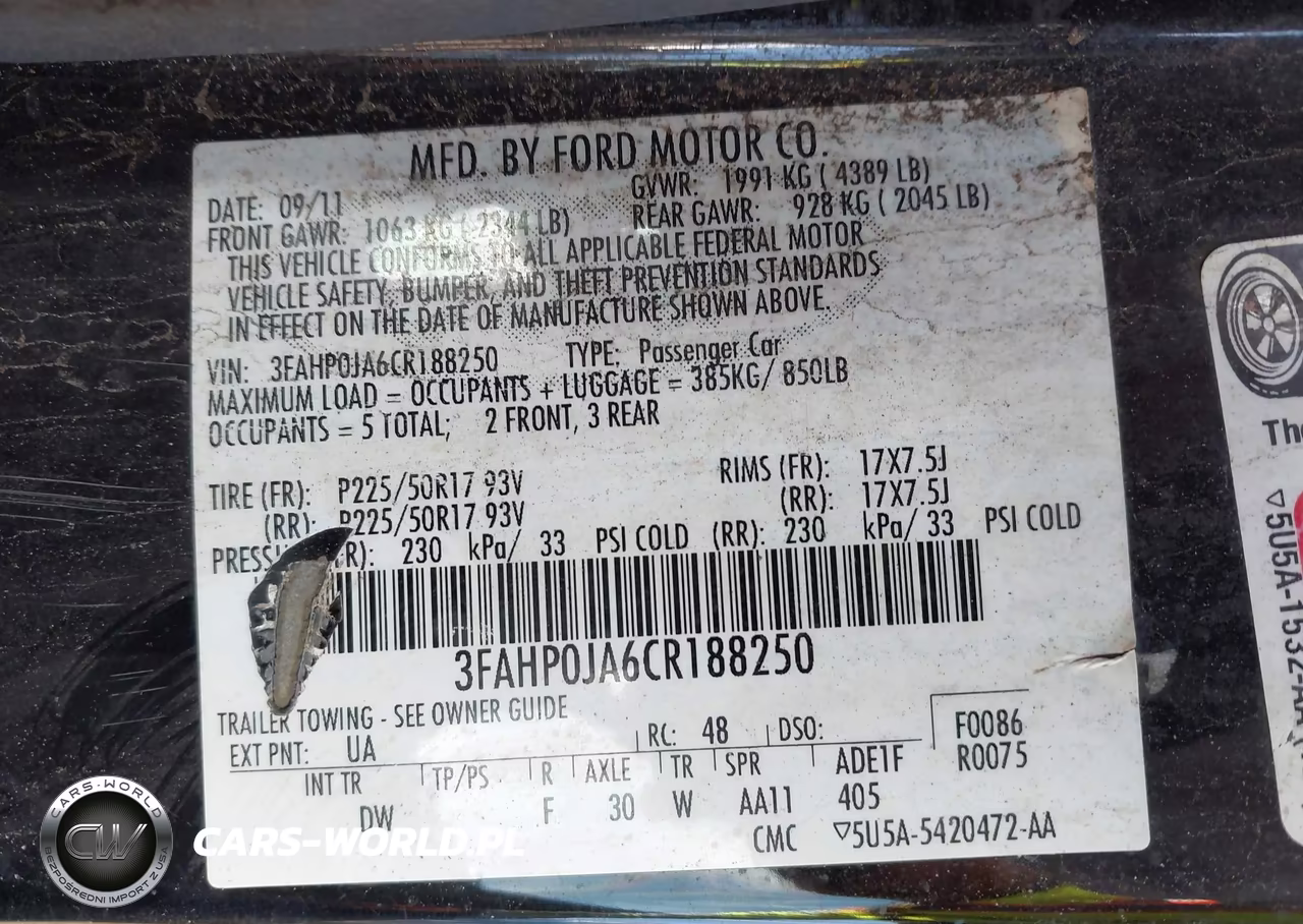 2012 Ford Fusion Sel VIN:3FAHP0JA6CR188250 - 9