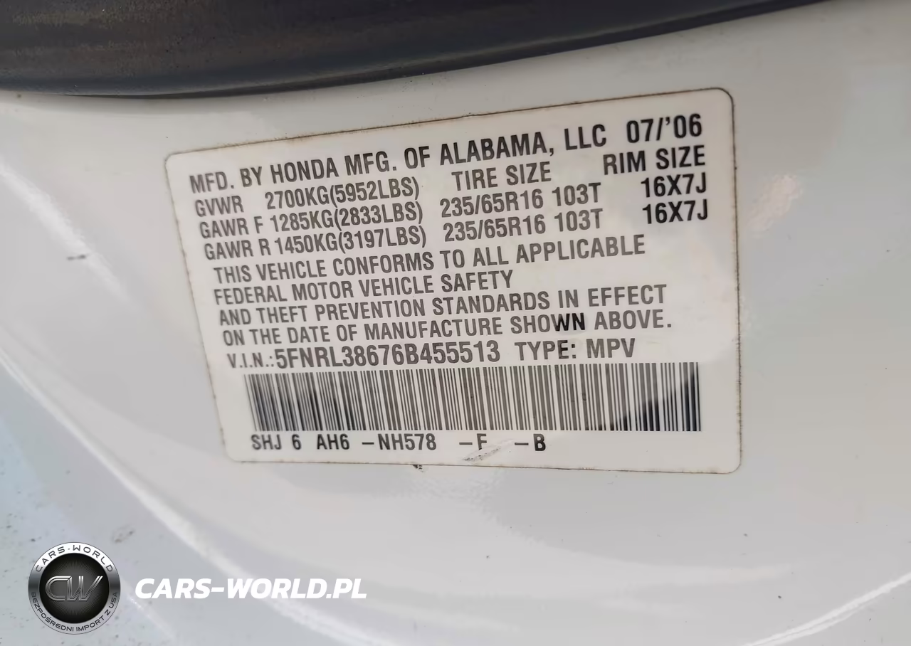 2006 Honda Odyssey Ex-L VIN:5FNRL38676B455513 - 9