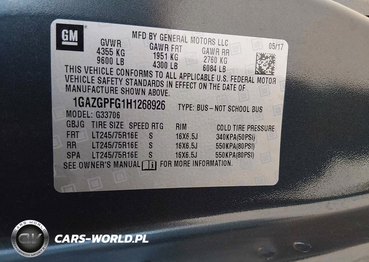 2017 Chevrolet Express 3500 Lt VIN:1GAZGPFG1H1268926 - 9