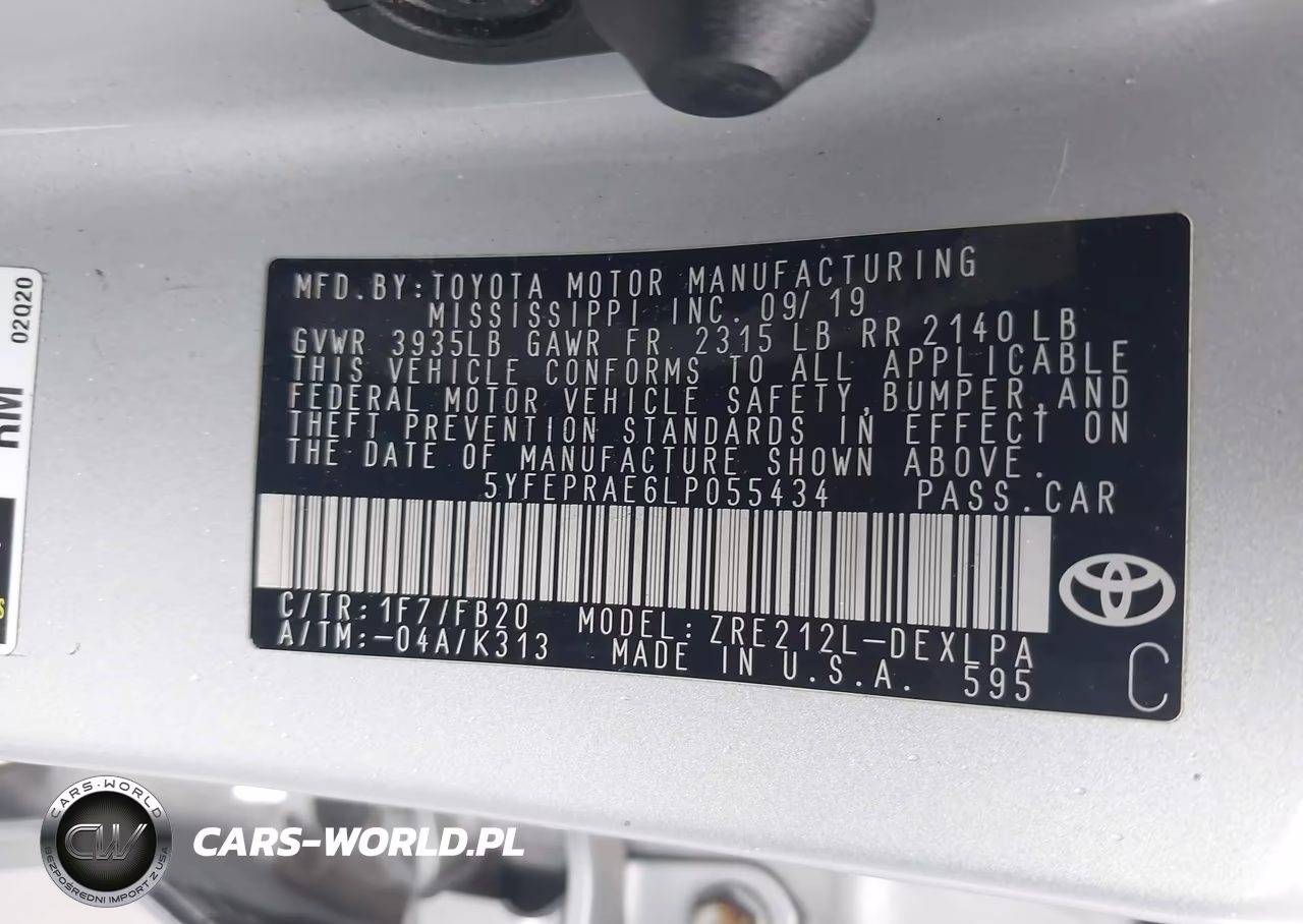 2020 Toyota Corolla Le VIN:5YFEPRAE6LP055434 - 9