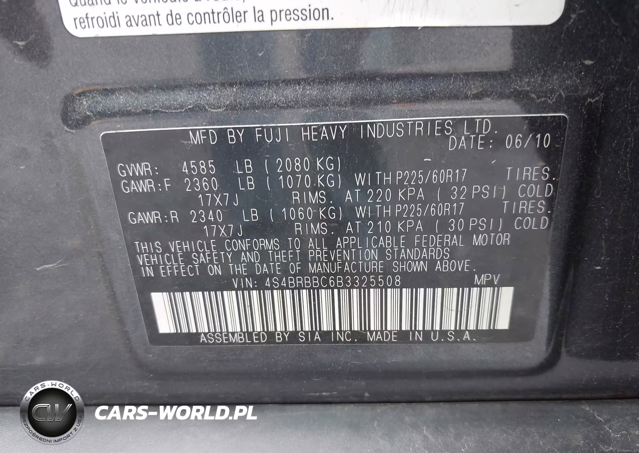 2011 Subaru Outback 2.5I Premium VIN:4S4BRBBC6B3325508 - 9