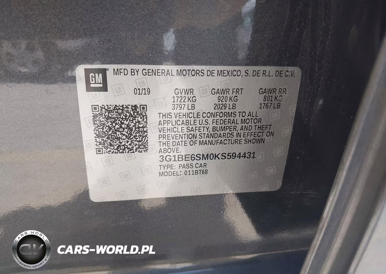 2019 Chevrolet Cruze Lt VIN:3G1BE6SM0KS594431 - 9