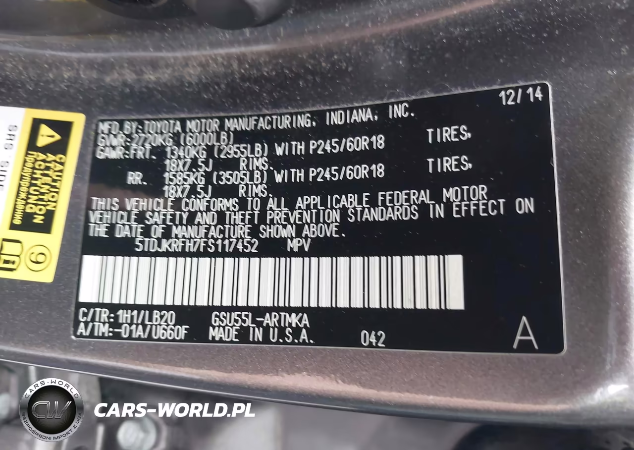 2015 Toyota Highlander Xle V6 VIN:5TDJKRFH7FS117452 - 9