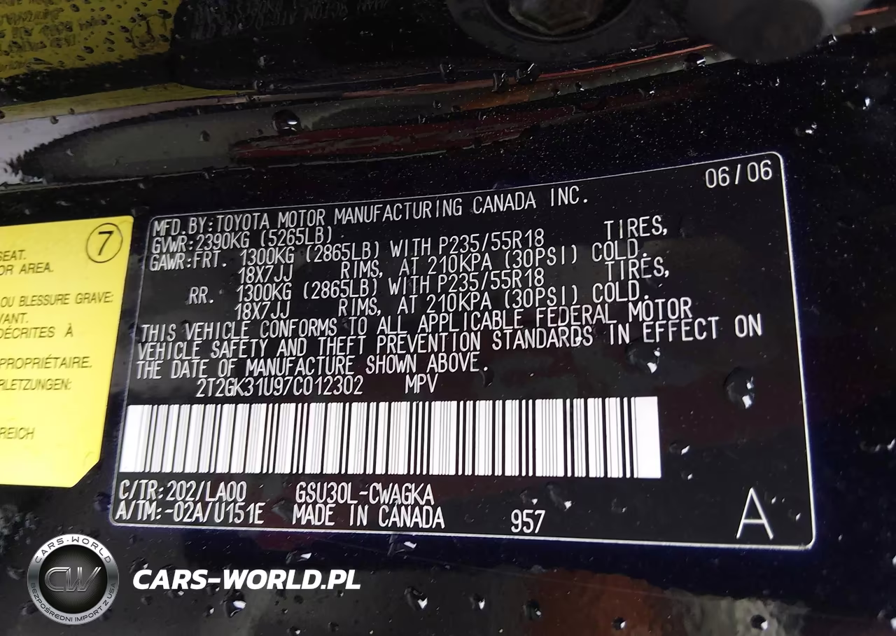 2007 Lexus Rx 350 VIN:2T2GK31U97C012302 - 9