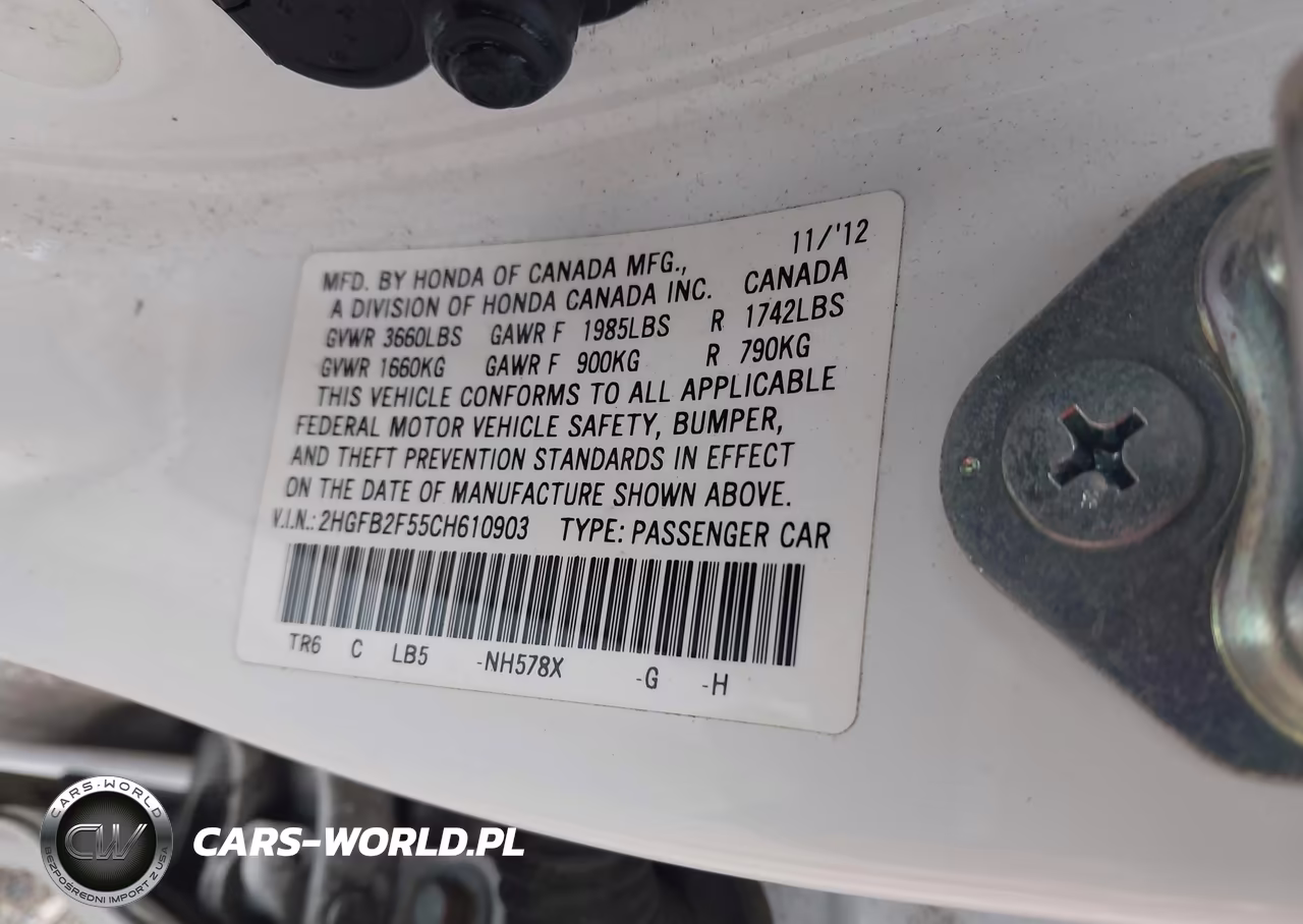 2012 Honda Civic Lx VIN:2HGFB2F55CH610903 - 9