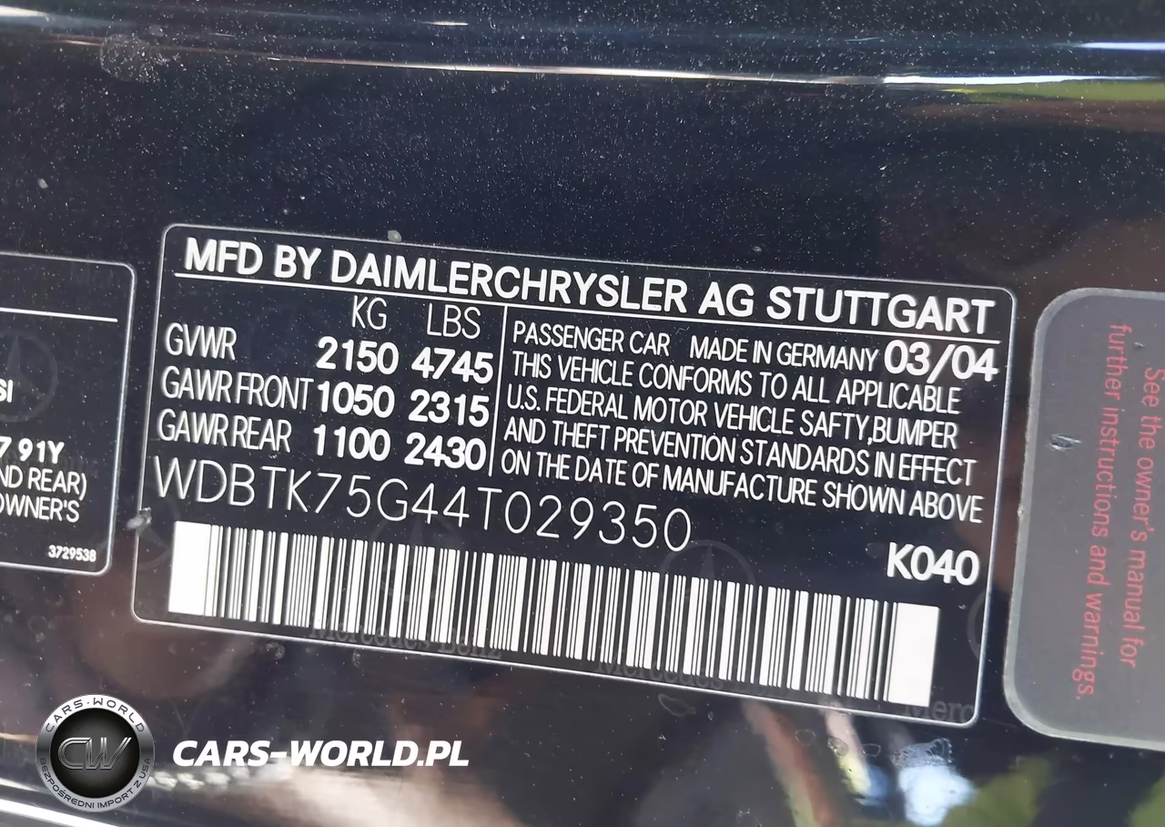 2004 Mercedes-Benz Clk 500 VIN:WDBTK75G44T029350 - 9