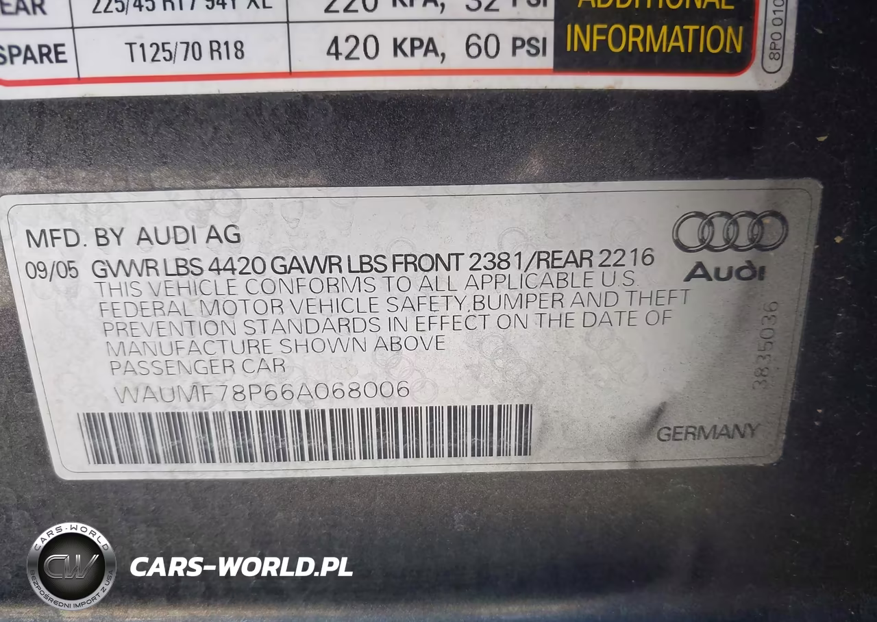 2006 Audi A3 2.0T VIN:WAUMF78P66A068006 - 9