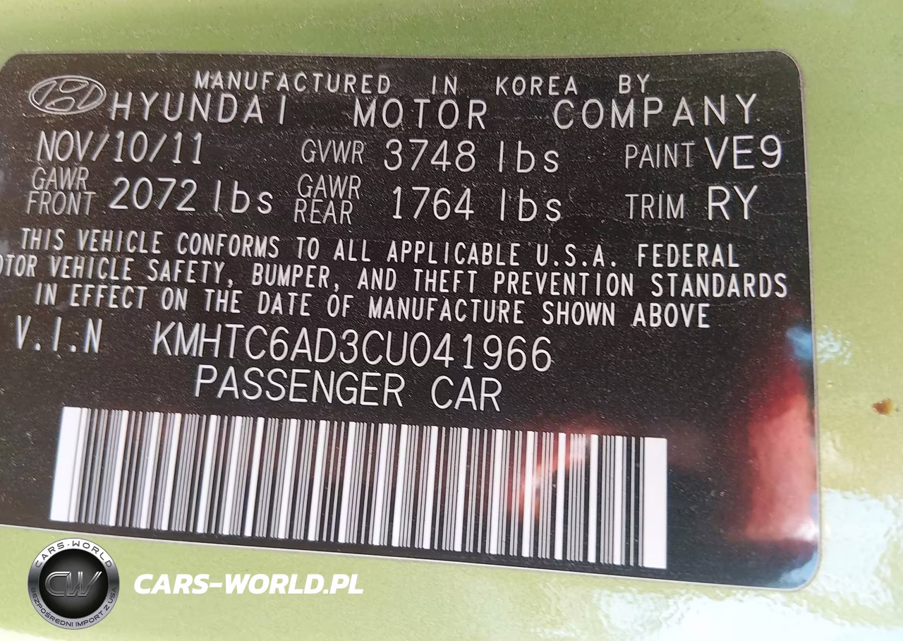 2012 Hyundai Veloster Base W-Black VIN:KMHTC6AD3CU041966 - 9