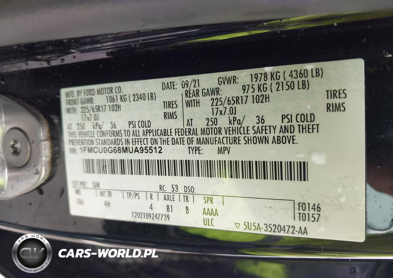 2021 Ford Escape Se VIN:1FMCU0G68MUA95512 - 9