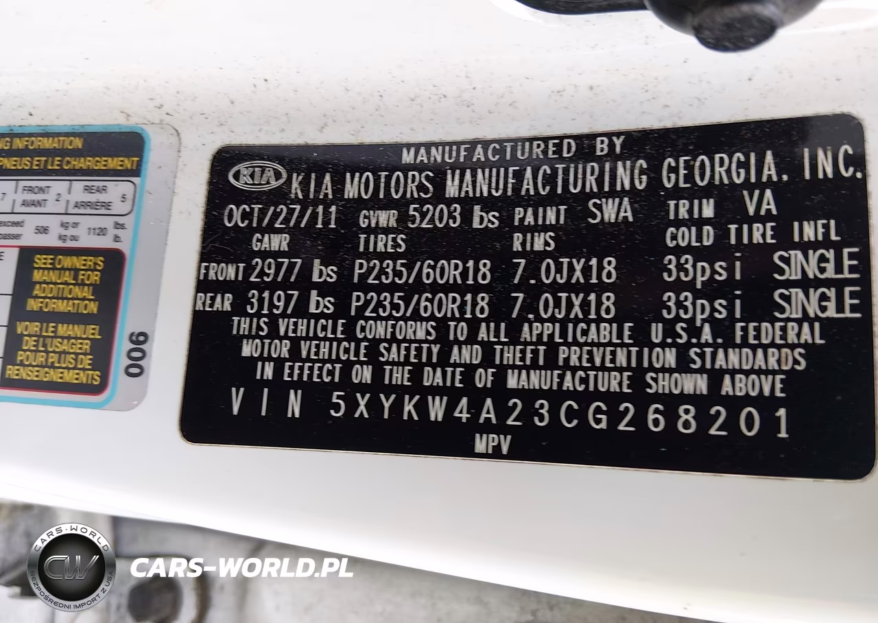 2012 Kia Sorento Sx V6 VIN:5XYKW4A23CG268201 - 9