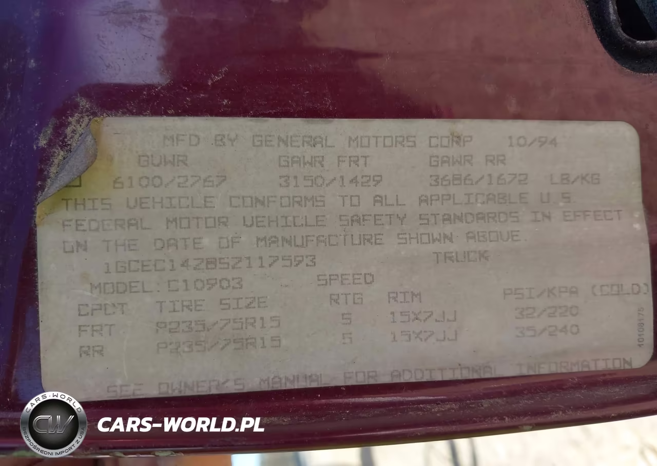 1995 Chevrolet Gmt-400 C1500 VIN:1GCEC14Z8SZ117593 - 9