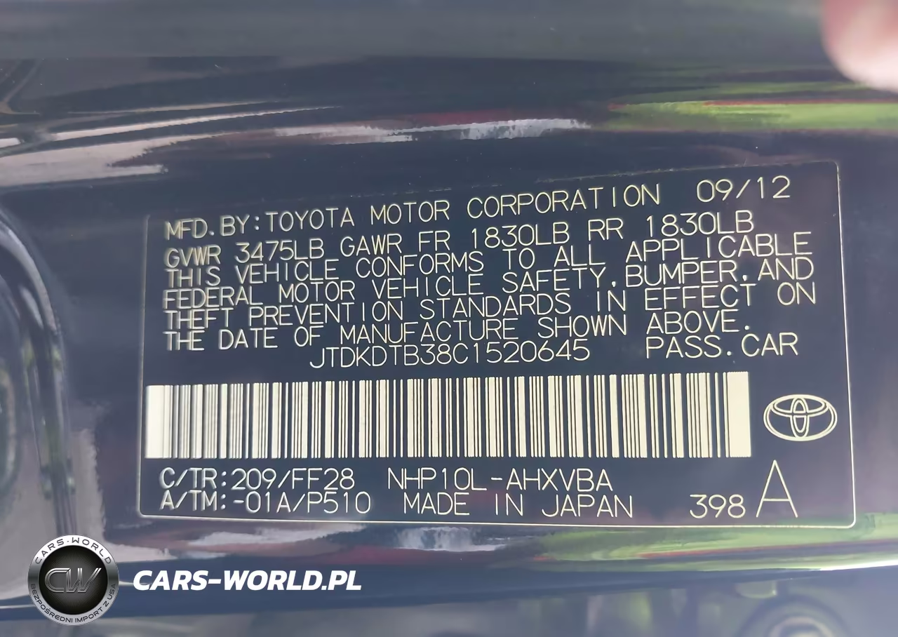 2012 Toyota Prius C Two VIN:JTDKDTB38C1520645 - 9