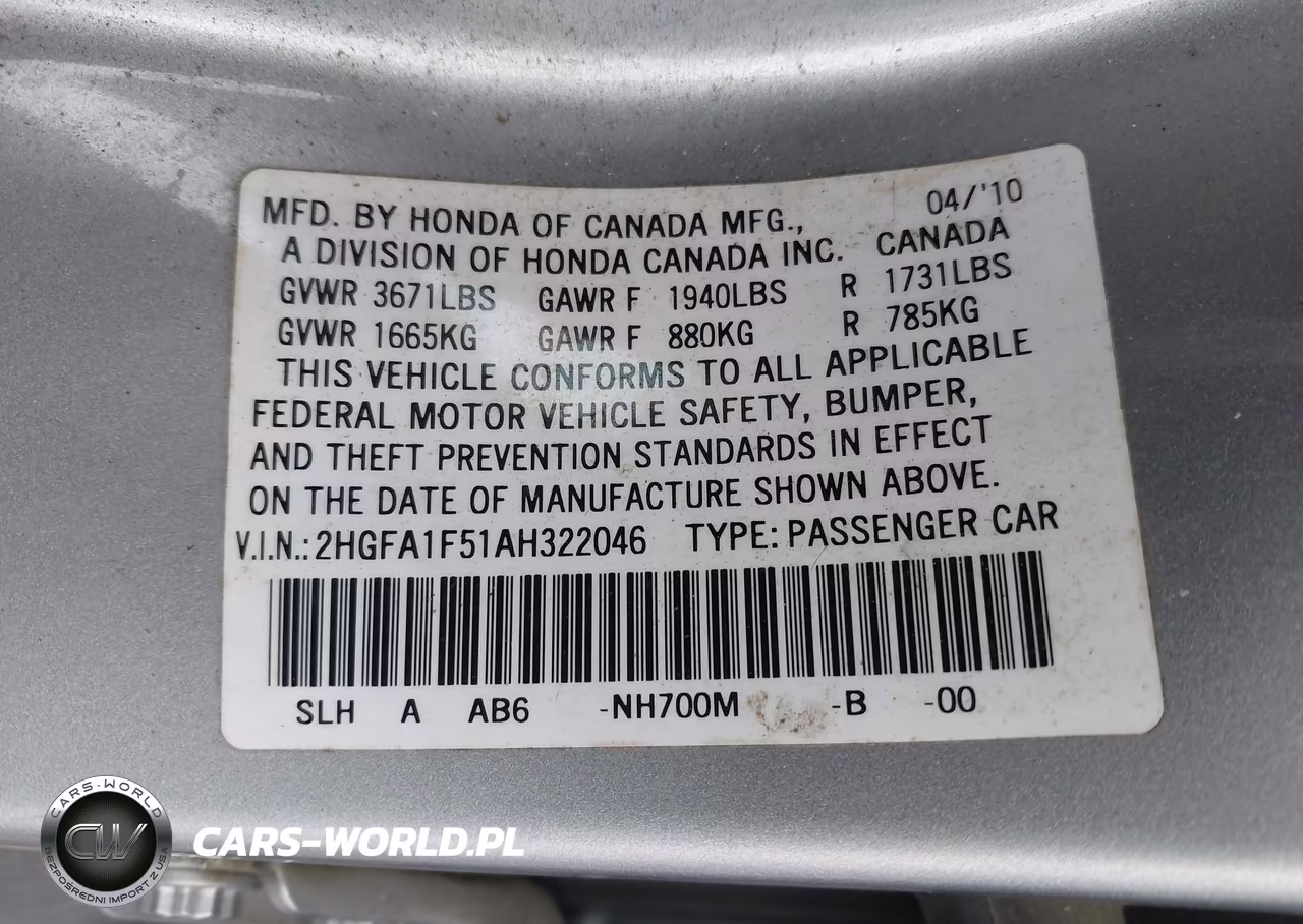 2010 Honda Civic Lx VIN:2HGFA1F51AH322046 - 9