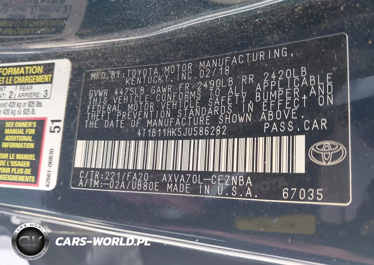 2018 Toyota Camry Le VIN:4T1B11HK5JU586282 - 9