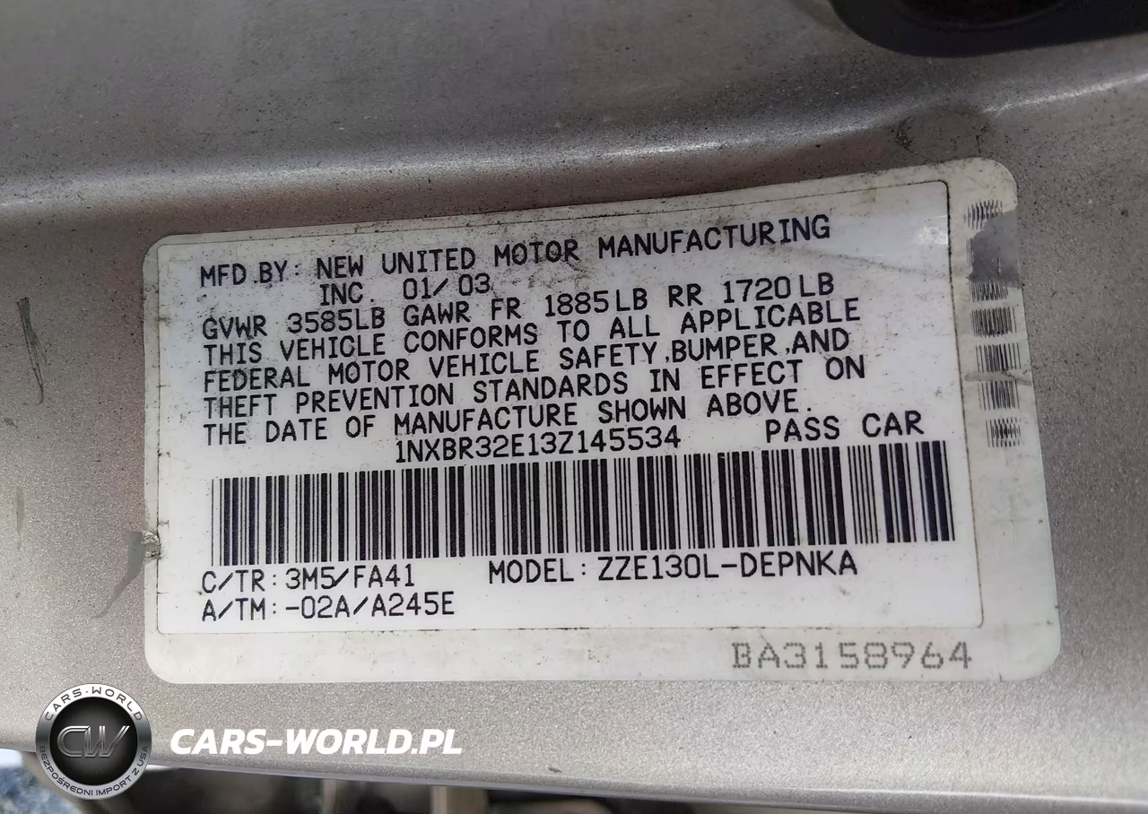2003 Toyota Corolla Le VIN:1NXBR32E13Z145534 - 9