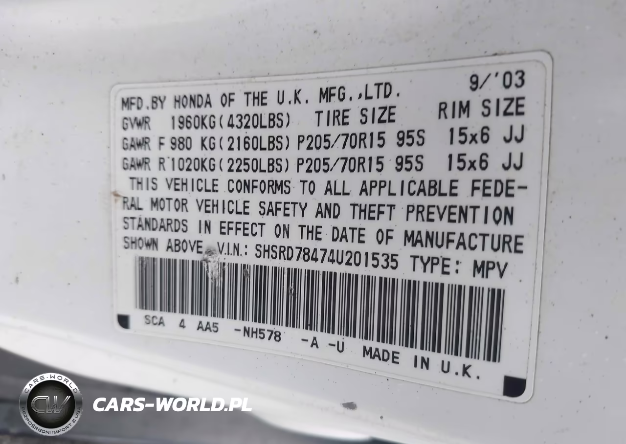 2004 Honda Cr-V Lx VIN:SHSRD78474U201535 - 9