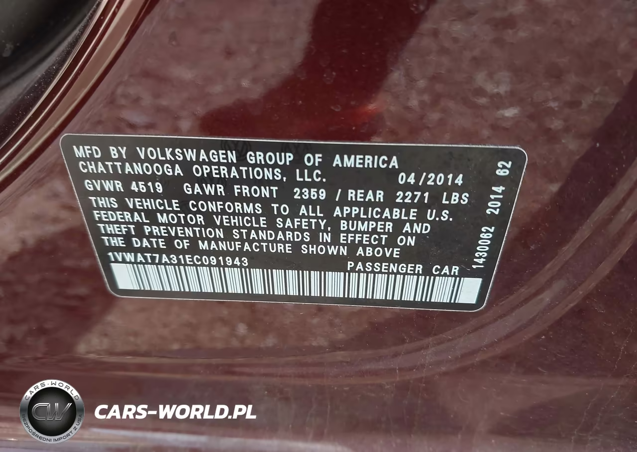 2014 Volkswagen Passat 1.8T Wolfsburg Edition VIN:1VWAT7A31EC091943 - 9
