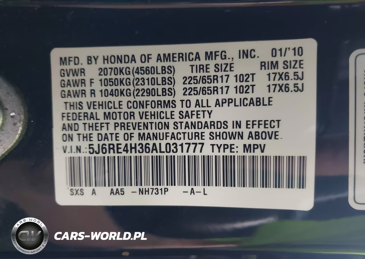 2010 Honda Cr-V Lx VIN:5J6RE4H36AL031777 - 9